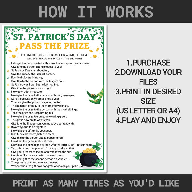 St. Patrick's Pass the Prize Game | St. Patrick Day Games | Printable ...