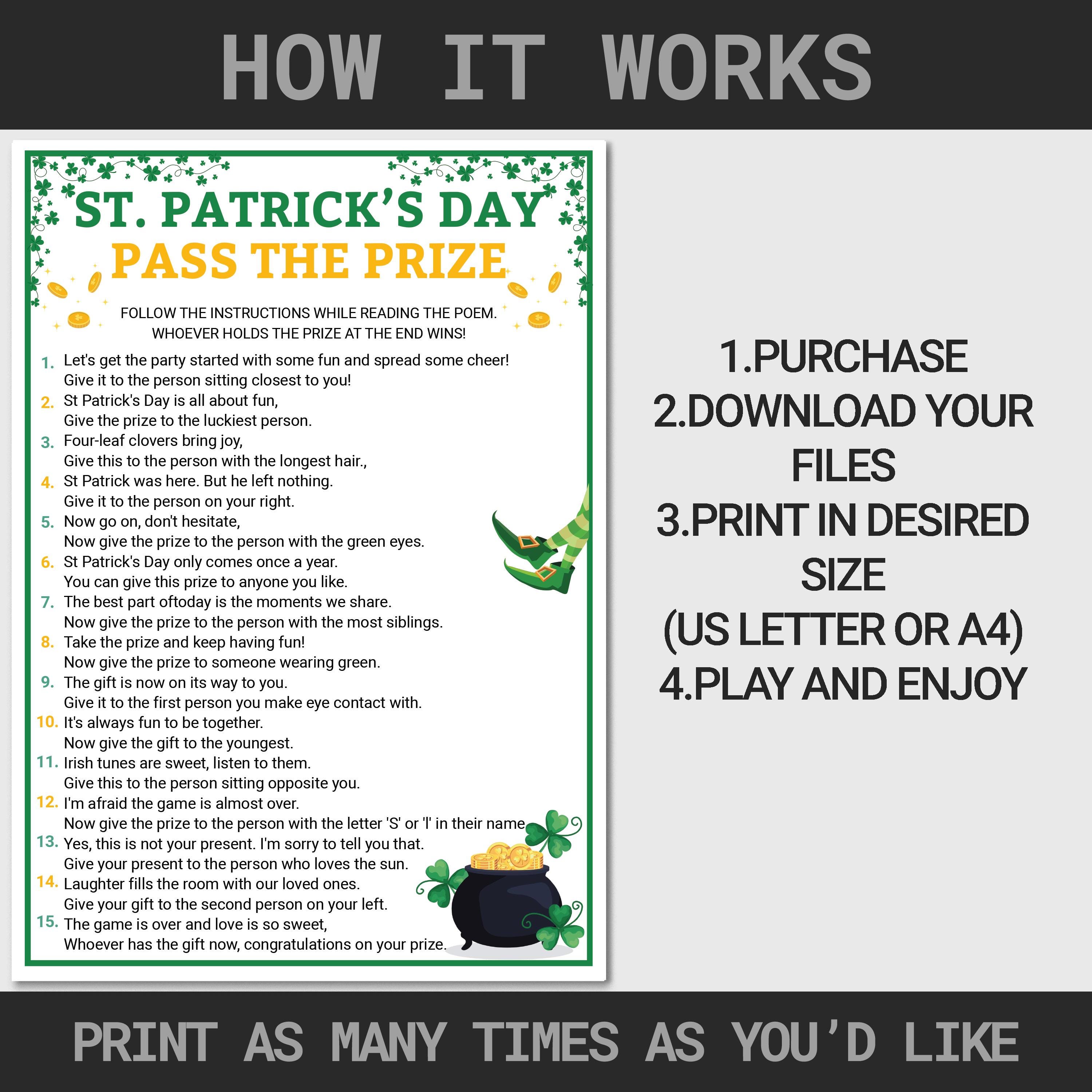 St. Patrick's Pass the Prize Game | St. Patrick Day Games | Printable ...