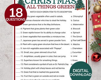 Christmas All Things Green Game | Christmas Party Game | Printable Holiday Game | Christmas Office Game | Christmas Game for Kids & Adults