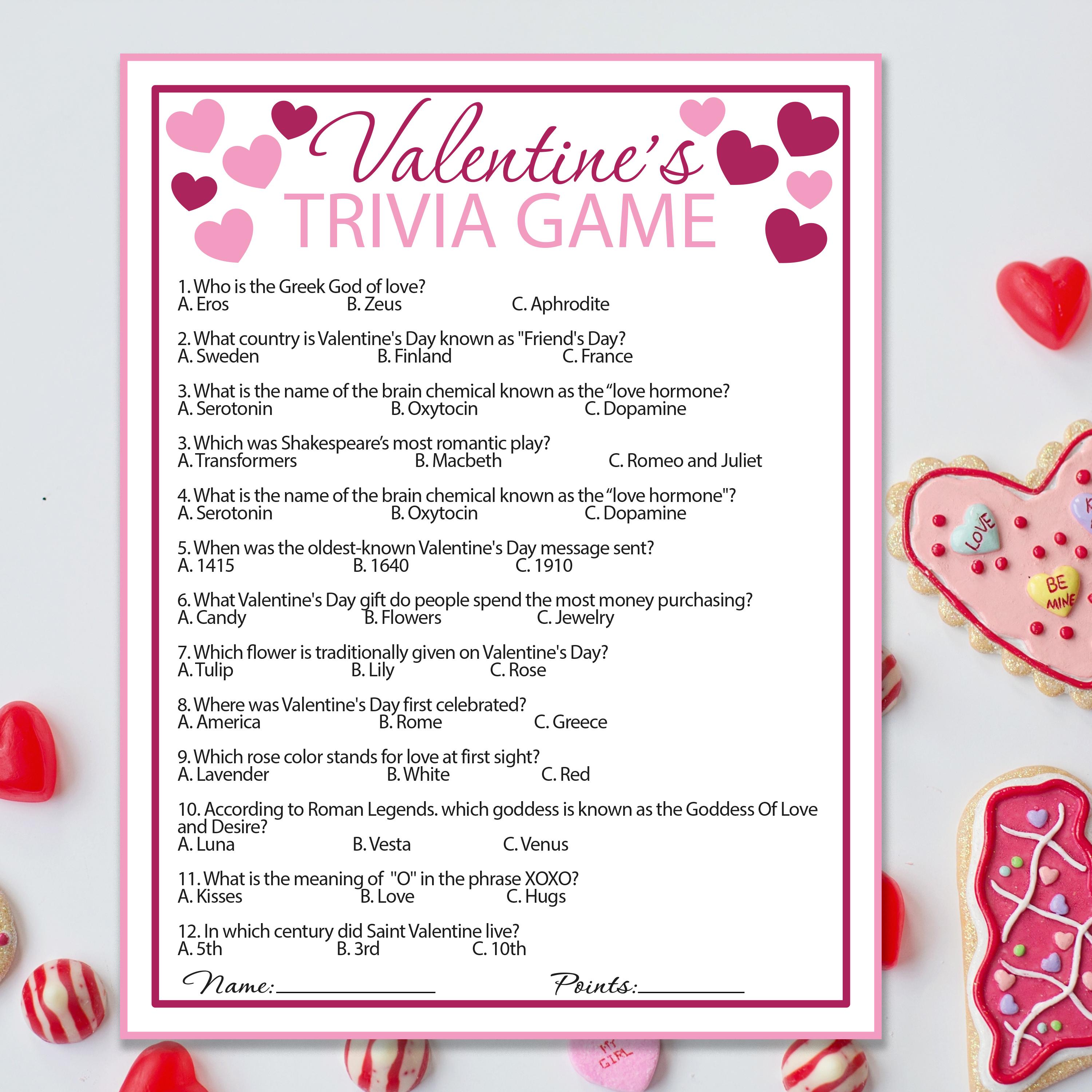 Valentine's Day Trivia Game | Printable Valentine's Day Games ...