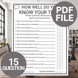 Juegos de trivia de oficina para fomentar el espíritu de equipo / Juegos de formación de equipos / Actividad para compañeros de trabajo / Juegos imprimibles para fiestas de oficina / ¿Qué tan bien conoces a tu equipo?