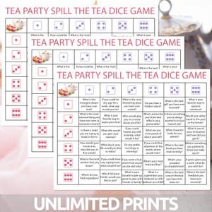 Spill the Tea Dice Game | Printable Spill the Tea Game | Ladies Tea ...
