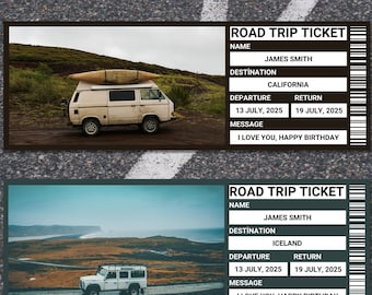Editable Road Trip Ticket |  Printable Road Trip Ticket | Road Trip Invitation Voucher | Birthday Road Trip Ticket | Road Trip Gift Template
