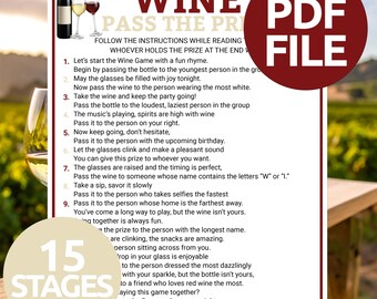 Wine Pass The Prize Game | Printable Pass the Wine Game | Wine Night Party Game | Wine & Cheese Party Game | Wine Tasting Game | Winery Game