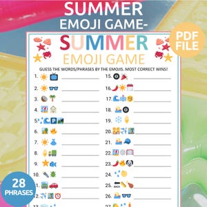 Summer Emoji Game | Summer Emoji Pictionary Game | Printable Summer Party Game | Beach Emoji Game | Fun Summer Emoji Game | Pool Party Games
