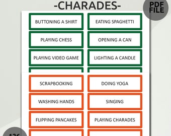 Jeu de charades imprimable | Jeu de Charades en Famille | Charades à imprimer pour enfants et adultes | Soirée de jeux en famille | Jeu d'acteur en groupe | Jeu de groupe