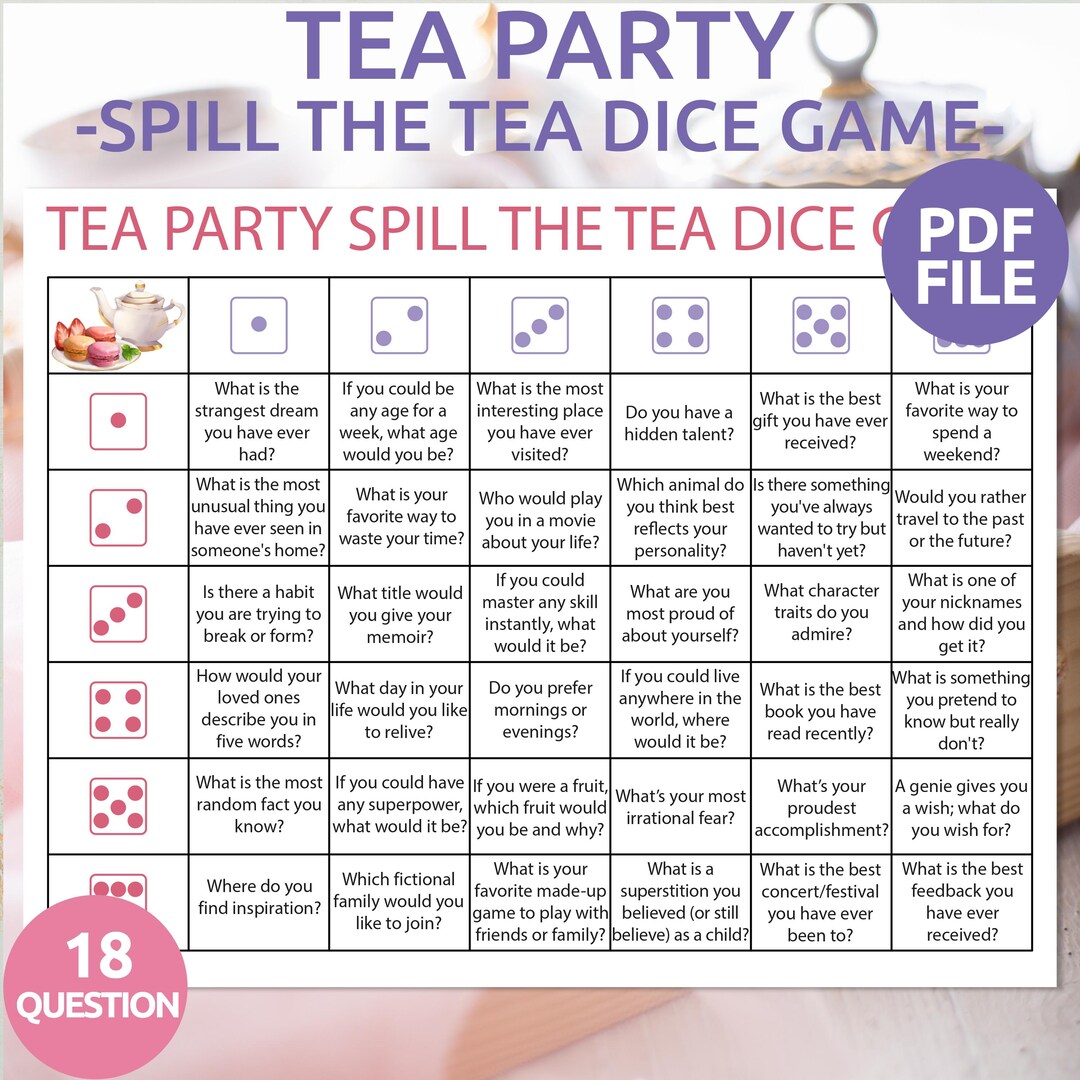 Spill the Tea Dice Game | Printable Spill the Tea Game | Ladies Tea ...