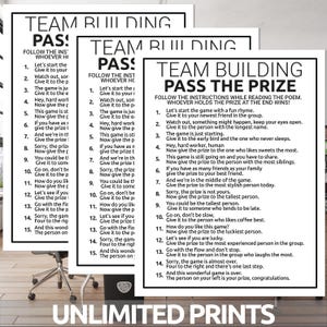 Teambildungs Spiele | Team Building Pass das Preisspiel | Büro Team Building Spiel | Mitarbeiter Spiel | Ausdruckbare Happy Hour Büro Party Spiel Bild 5
