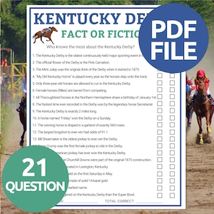 Kentucky Derby Fact or Fiction Game | Kentucky Derby Trivia Game | Kentucky Derby True or False Trivia Game | Fun Horse Race Printable Game
