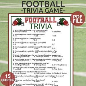 Football Trivia Game | Printable Trivia Questions | Football Party Game | Sports Trivia | Sports Team Trivia | Football Party Game for Adult