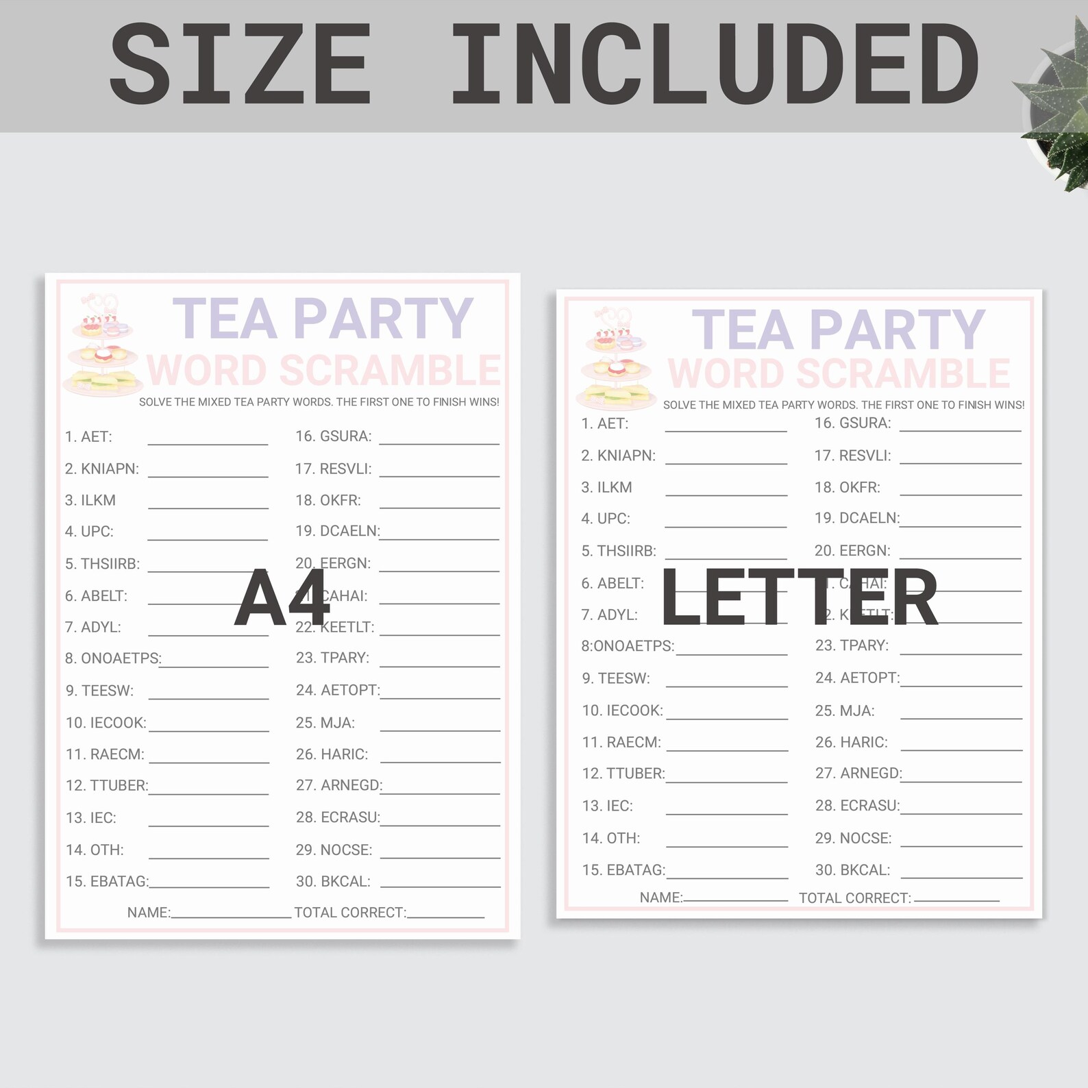 Tea Part Word Tea Party Word Scramble Game | Bridal Shower Tea Party Game | Printable ...