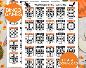 Halloween Bingo Patterns | Printable Halloween Bingo Party Game | 50 Halloween Bingo Patterns | Halloween Bingo Cards | Fall Bingo Patterns.