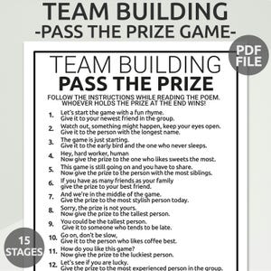 Team Building Games | Team Building Pass the Prize Game | Office Team Building Game | Coworker Game | Printable Happy Hour Office Party Game