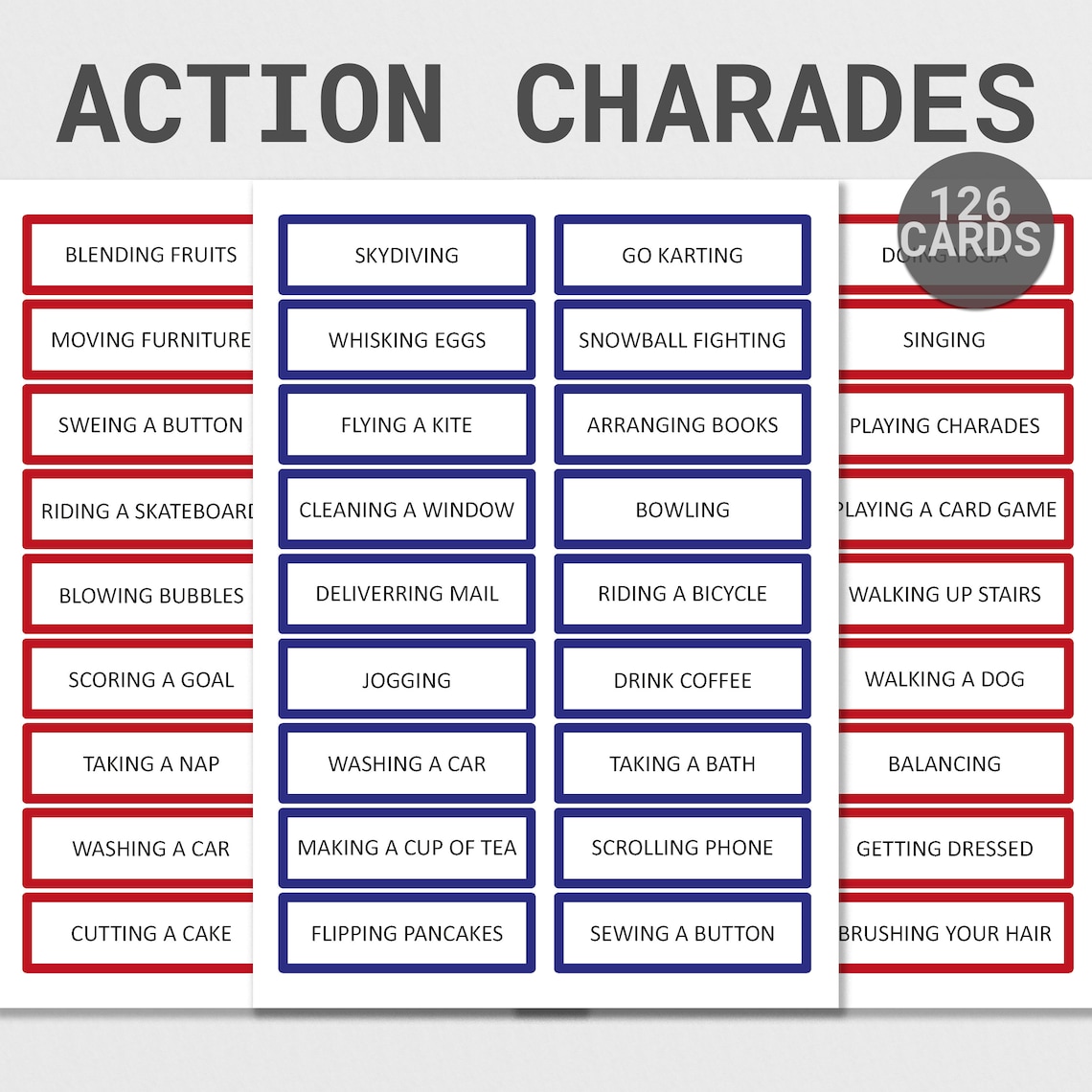 Printable Charades Game Family Charades Game Printable Charades for
