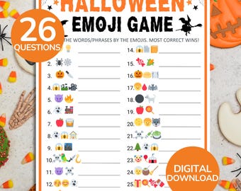 Halloween Emoji Game | Halloween Emoji Pictionary Game | Printable Halloween Party Game | Fun Halloween Activity | Trick or Treat Emoji Game