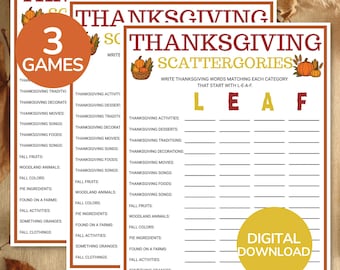 Thanksgiving Scattergories Bundle | Printable Thanksgiving Family Game | Thanksgiving Think Fast Game | Thanksgiving Games For Kids & Adults