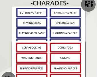 Jeu de charades imprimable | Jeu de Charades en Famille | Charades à imprimer pour enfants et adultes | Soirée de jeux en famille | Jeu d'acteur en groupe | Jeu de groupe