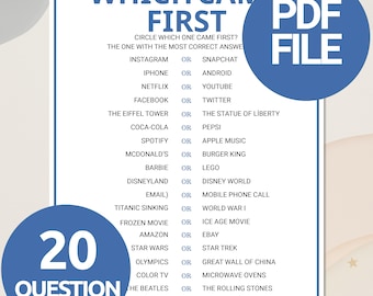 Which Came First Trivia Game | Printable Trivia Game Quiz | Guess Which Came First Quiz | Office Game | Work Office Game Ice Breaker Game