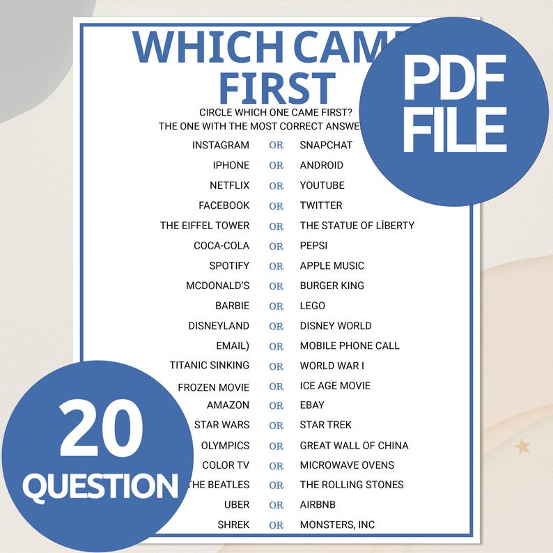 Which Came First Trivia Game | Printable Trivia Game Quiz | Guess Which ...