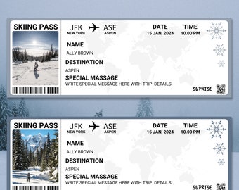 Bearbeitbare Ski Pass Ticket Vorlage | Skipass Karte | Druckbares Skiticket | Überraschungs-Skiausflug Reveal | Bordkarte Ticket