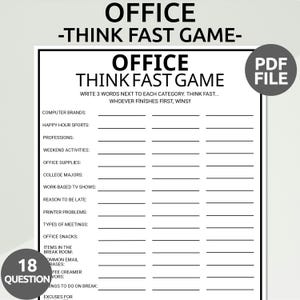Printable Office Party Game | Office Think Fast Game | Team Building Game | Printable Workplace Game | Think Fast Work Game | Coworker Games