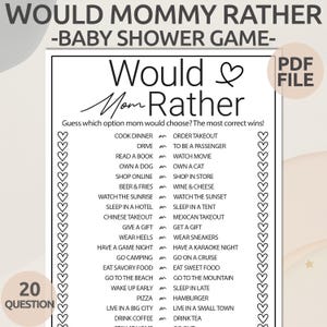 Zou mama liever babyshowerspel | Afdrukbaar babyshowerspel | Zou ze liever gamen | Wie kent mama het beste | Minimaal babyshowerspel