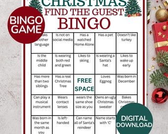 Christmas Find The Guest Bingo | Christmas Icebreaker Game | Printable Holiday Party Game | Jingle and Mingle Bingo | Christmas Family Games