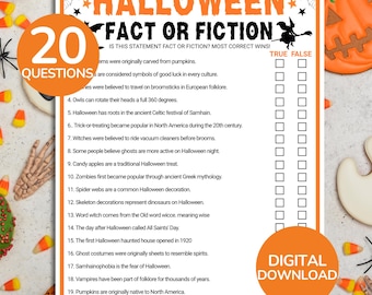 Halloween Fact or Fiction Game | Printable Halloween Party Games | Halloween Trivia Quiz Game | Fun Halloween Trivia Game for Kids & Adults