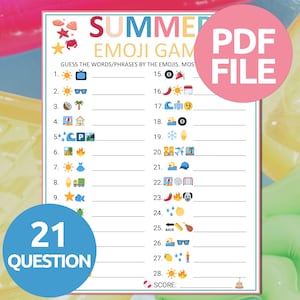 Summer Emoji Game | Summer Emoji Pictionary Game | Printable Summer Party Game | Beach Emoji Game | Fun Summer Emoji Game | Pool Party Games