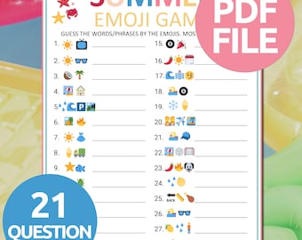 Juego de emojis de verano / Juego de Pictionary de emojis de verano / Juego imprimible para fiestas de verano / Juego de emojis de playa / Divertido juego de emojis de verano / Juegos para fiestas en la piscina