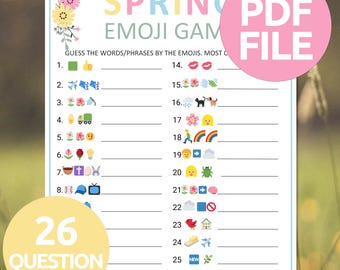 Juego de emojis de primavera / Juego de Pictionary de emojis de primavera / Actividad de primavera / Juego para fiestas de primavera / Juego familiar de primavera / Juego de emojis de primavera imprimible