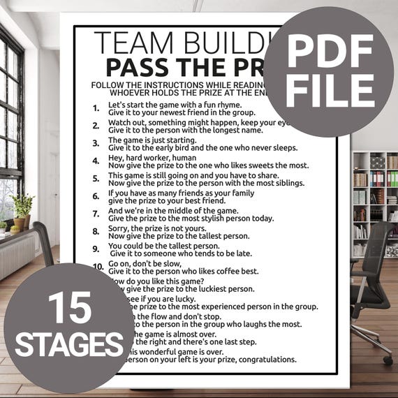 Team Building Games | Team Building Pass the Prize Game | Office Team Building Game | Coworker Game | Printable Happy Hour Office Party Game