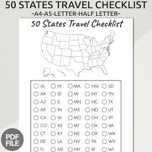 50 US States Checklist | 50 States Challenge | United States Map | Planner Template | Travel Map | USA Travel Tracker | 50 State Journal Log