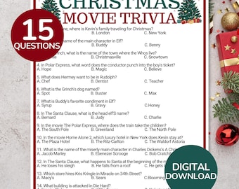 Christmas Movie Trivia Game | Printable Holiday Party Activity | Fun Christmas Game | Christmas Party Game | Christmas Movie Quiz For Adults