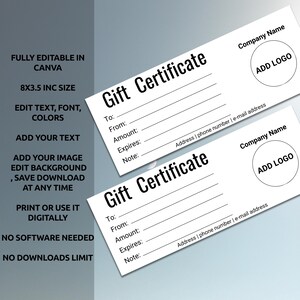 Gift Certificate Template | Editable Gift Voucher | Editable Gift ...