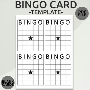 Blank Bingo Card Template | Fun Bingo Party Game | Printable Bingo Game | Prints 1, 2, 4, 6, and 9 Per Page | Plain Bingo Card | Party Game