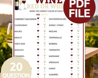 Red or White Wine Game | Printable Wine Trivia Game | Wine Party Trivia Game | Wine & Cheese Party Game | Wine Tasting Game | Winery Games