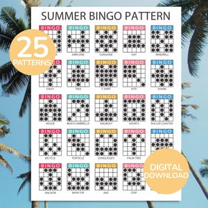 Summer Bingo Pattern | Summertime Bingo Card | Printable Summer Bingo Party Game | Summer Bingo | 25 Summer Bingo Patterns | Holiday Bingo
