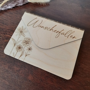Briefumschlag aus Holz | Umschlag mit Magnetverschluss | Briefumschlag für Gutscheine und Karten | Geschenkverpackung | Holzumschlag Gravur