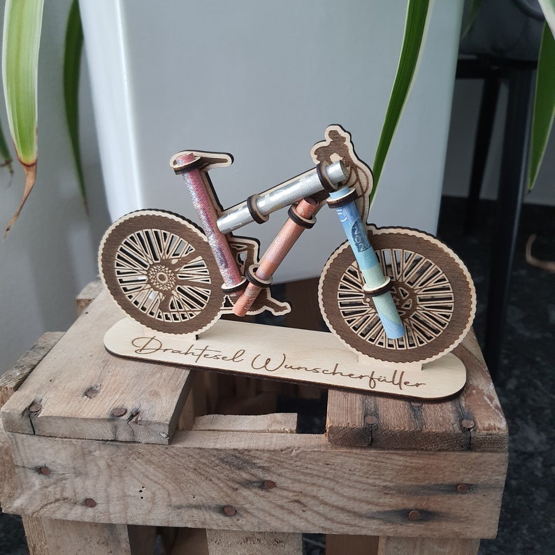 Wunscherfüller Fahrrad Geldgeschenk Geldgeschenk aus Holz Gutschein