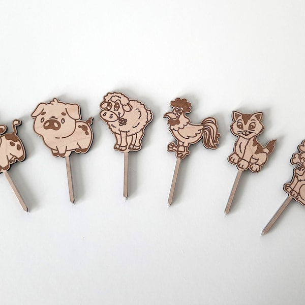 Set of 12 wooden cupcake toppers | Muffin topper for children's birthday | Children's birthday gifts | Children's birthday decoration | Guest gift