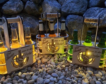 Bierträger aus Holz personalisierbar mit Gravur | Bier Geschenk | Bier Flaschenhalter | Bier Caddy | Männerhandtasche | Geschenke für Männer