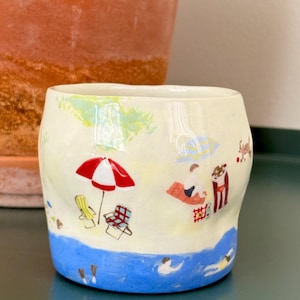 Hand Painted Beach Mug 340ml | Ceramic Ocean Illustration Cup | 11.5oz Whimsical Seaside Pottery | Unique Summer Gift for Her