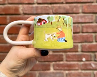 Hunde-Denkmal Geschenk Natur Szene Tasse | Handgemachte Haustier Verlust Beileid Tasse | Tierliebhaber Keramik Kunst | Abgebildete Kleine Kaffee Tee Tasse 200ml