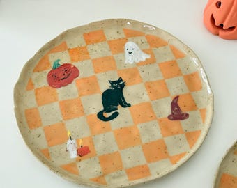 Niedliches Halloween-Geschirr, Halloween-Teller, handgemachtes Halloween-Dekor, Herbstgeschirr, Halloween-Küchendekor, saisonaler Halloween-Geschenkteller