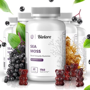 Biolore Sea Moss Gummies with Elderberry | Irish Sea Moss | 240 Pcs | Vitamin Supplement for Thyroid & Immune Support