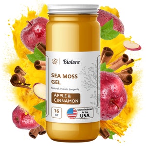 Biolore Sea Moss Gel Apple-Cinnamon - 16 oz | Wildcrafted Seamoss | Made in USA | Vegan Superfood | Immune Support for All