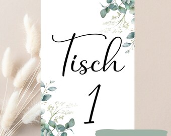 Table numbers wedding bridal table baptism birthday place cards name tags seating plan eucalyptus decoration boho table decoration