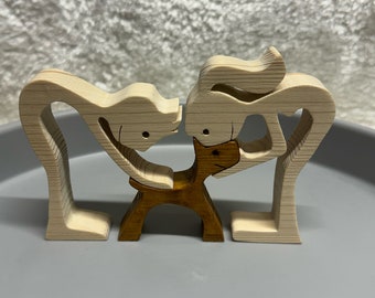 Man woman dog, Sculpture, Hand made, Unique, Pine wood, Craftmanship, Gift, Family, Dog lover
