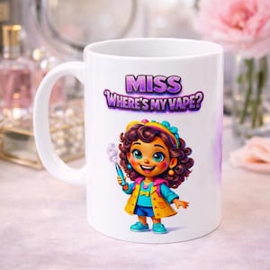 little miss where's my vape Little Miss Where's My Vape Funny Mug – Novelty Humour Coffee Cup Gift UK  by Urban Kangaroo main image 0